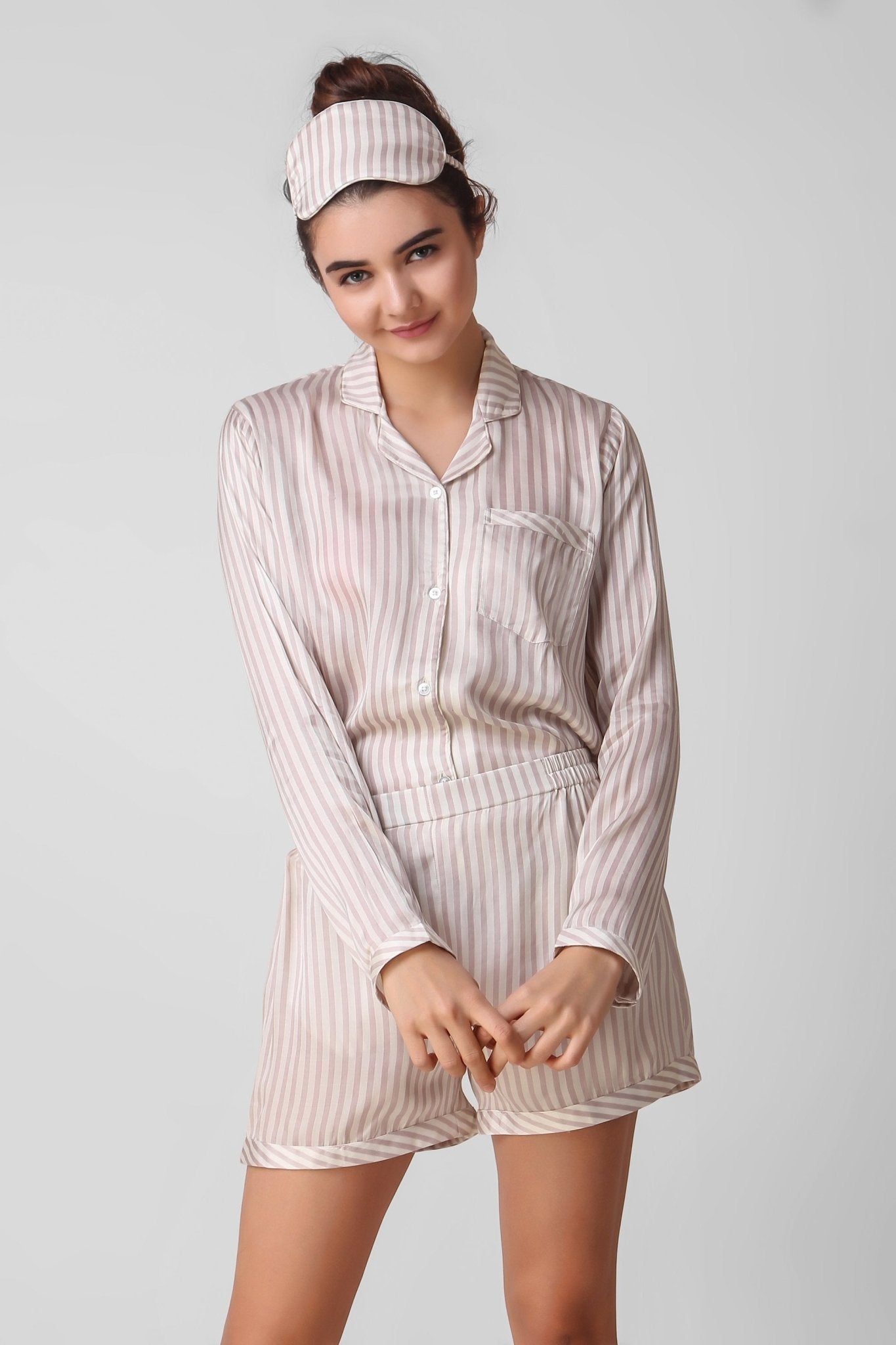 Beige Stripy Shorts Set - Shorts Set-Love The Pink Elephant