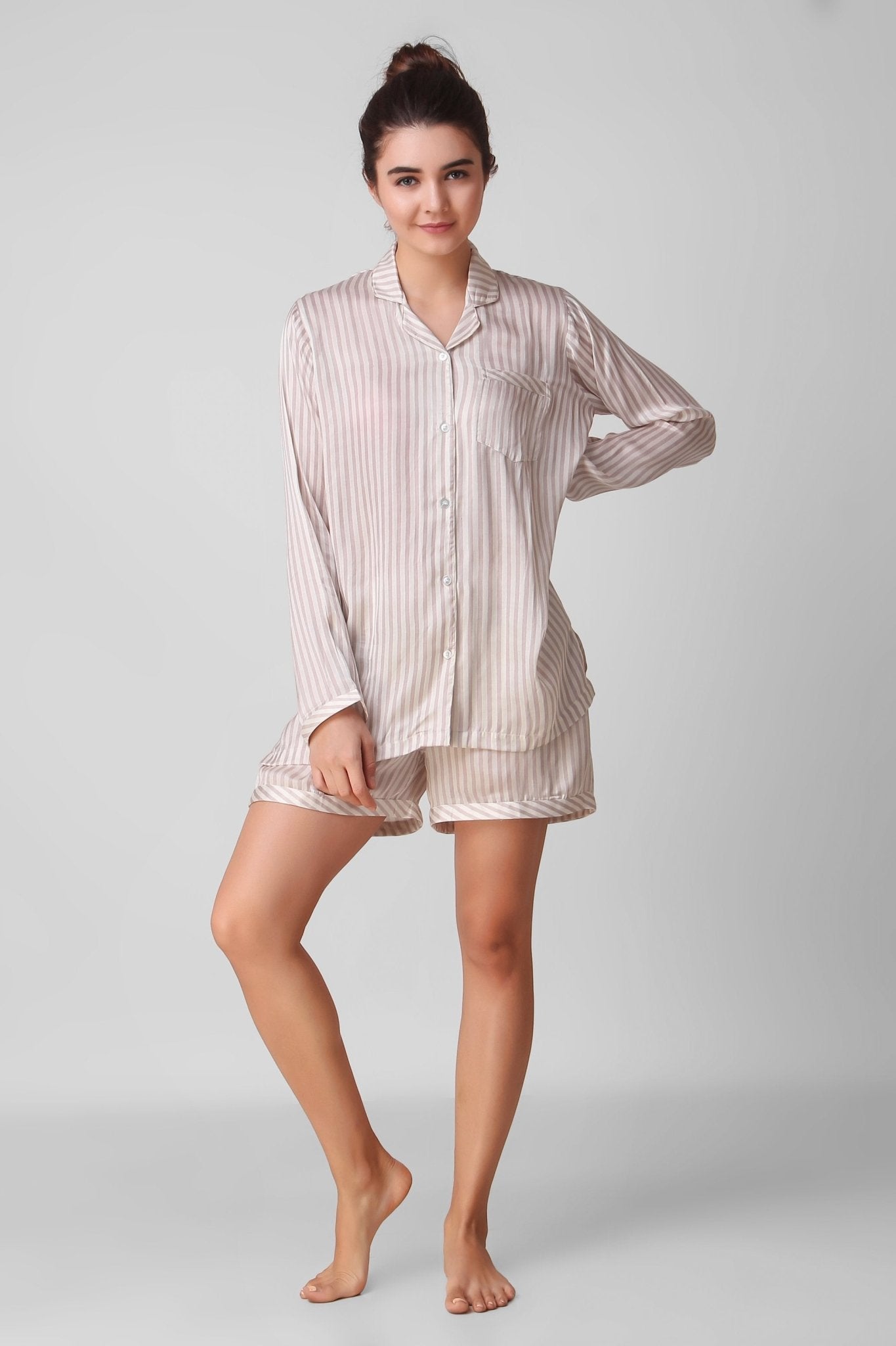 Beige Stripy Shorts Set - Love The Pink Elephant