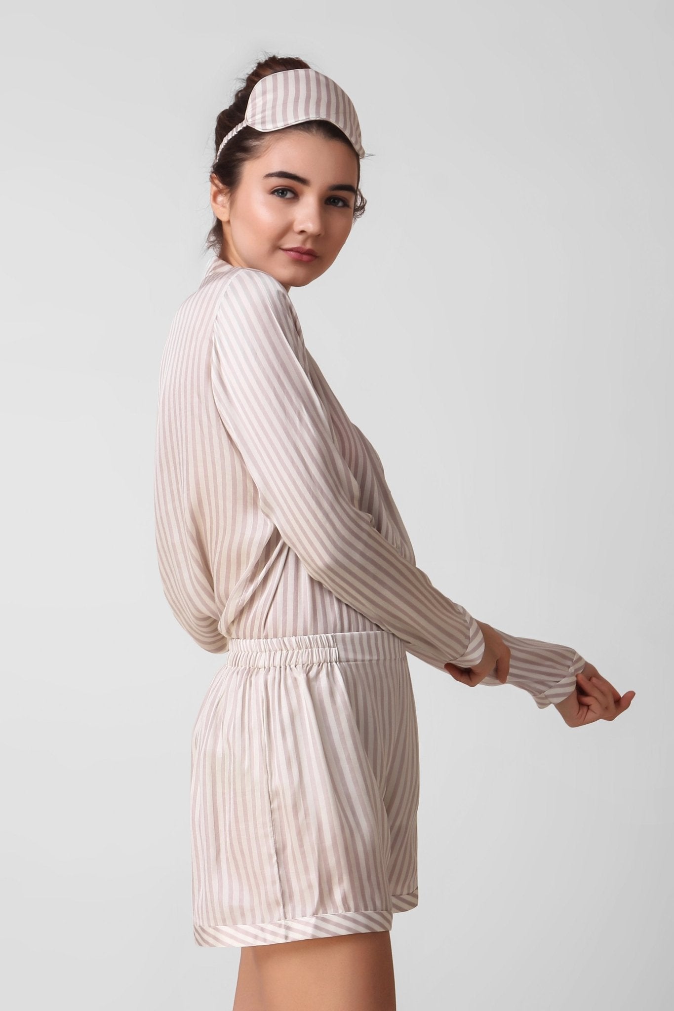 Beige Stripy Shorts Set - Love The Pink Elephant