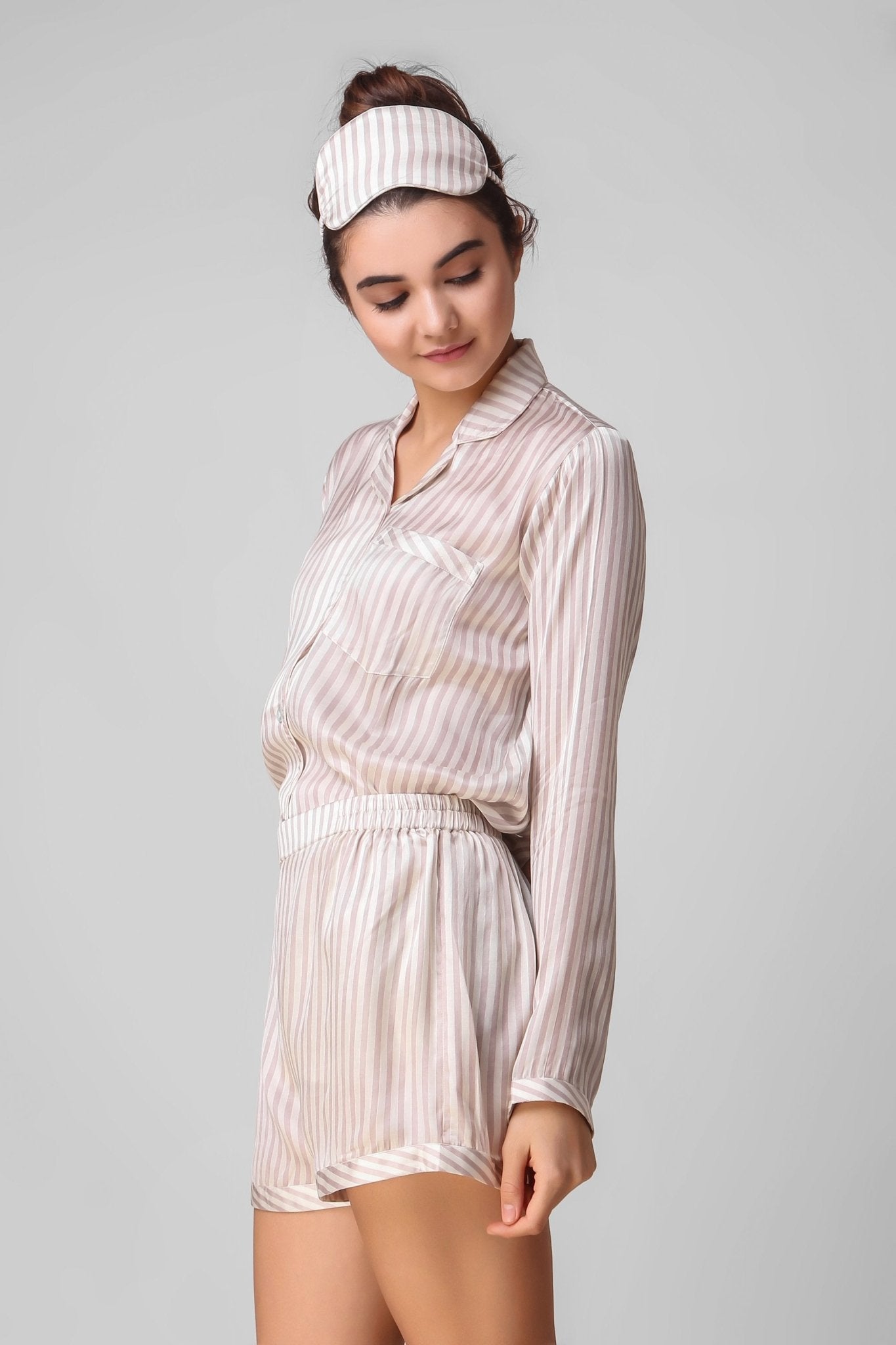 Beige Stripy Shorts Set - Love The Pink Elephant